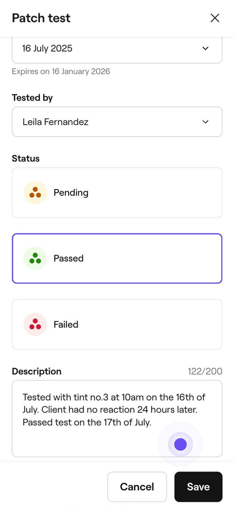 Record client patch tests