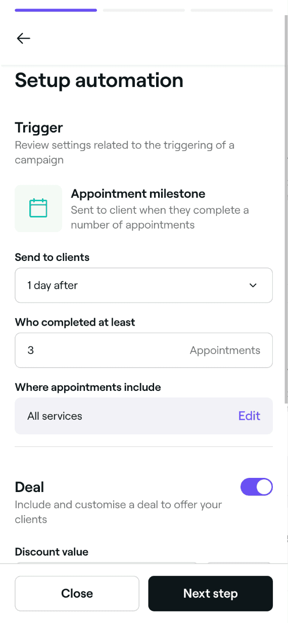 Create client milestone automated messages in your Automations tab.