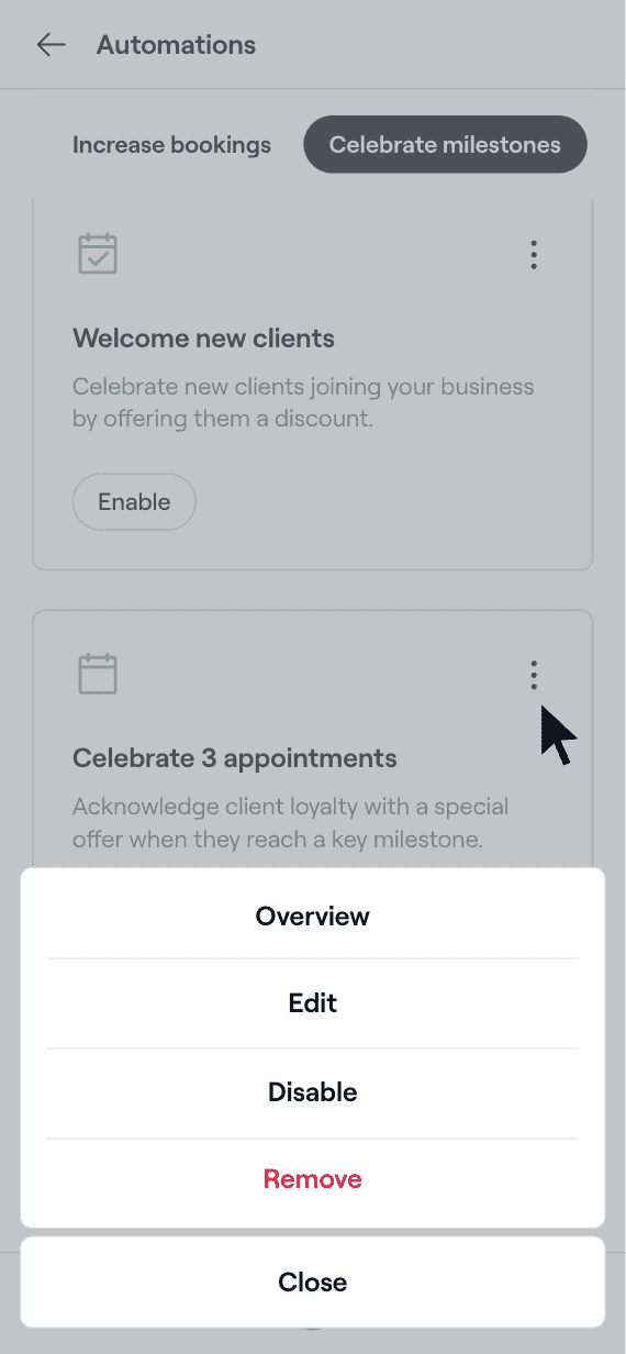 Edit client milestone automated messages in your Automations tab.