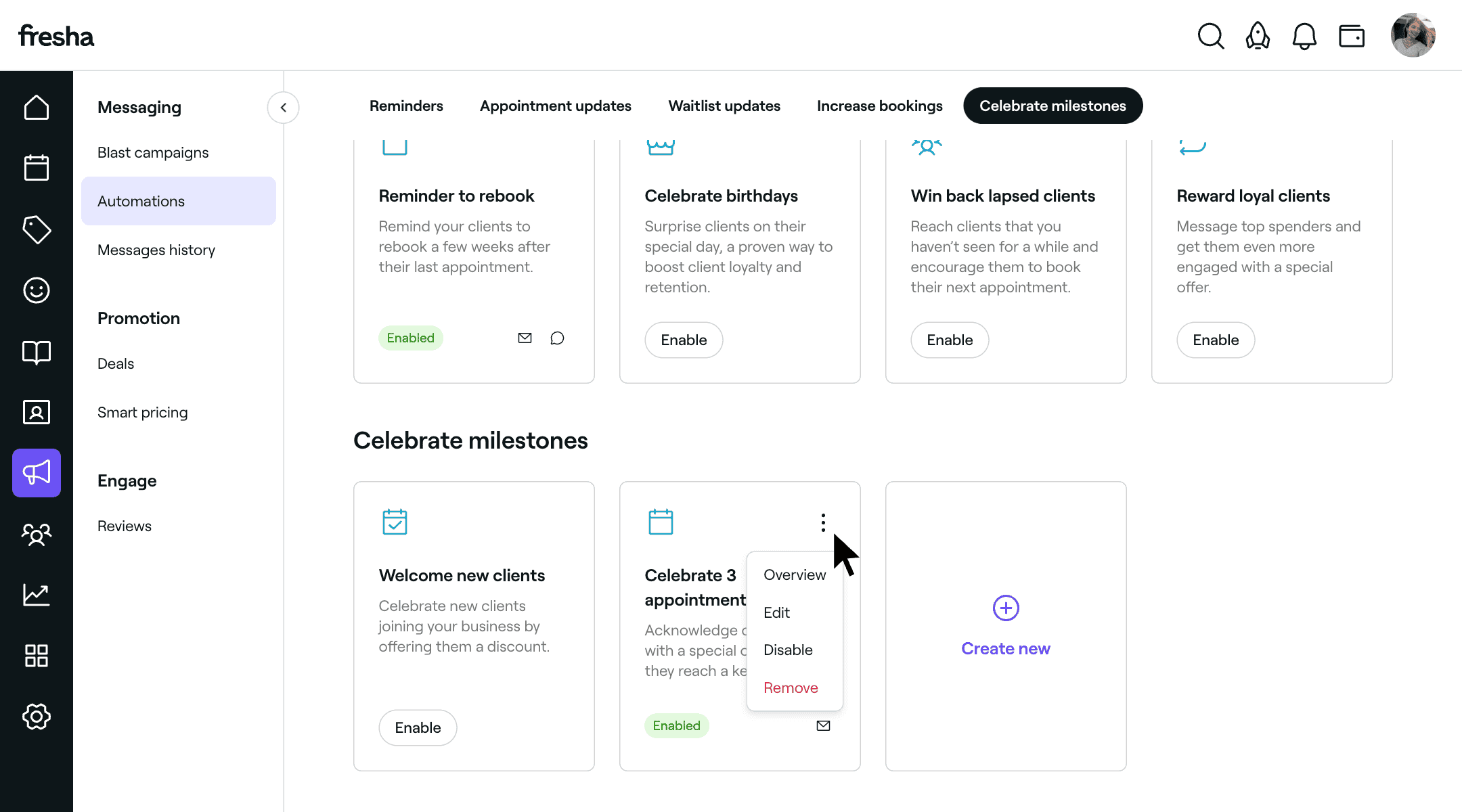 Edit client milestone automated messages in your Automations tab.