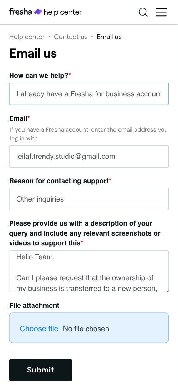 Submit a Contact Us Form to request an Ownership Change