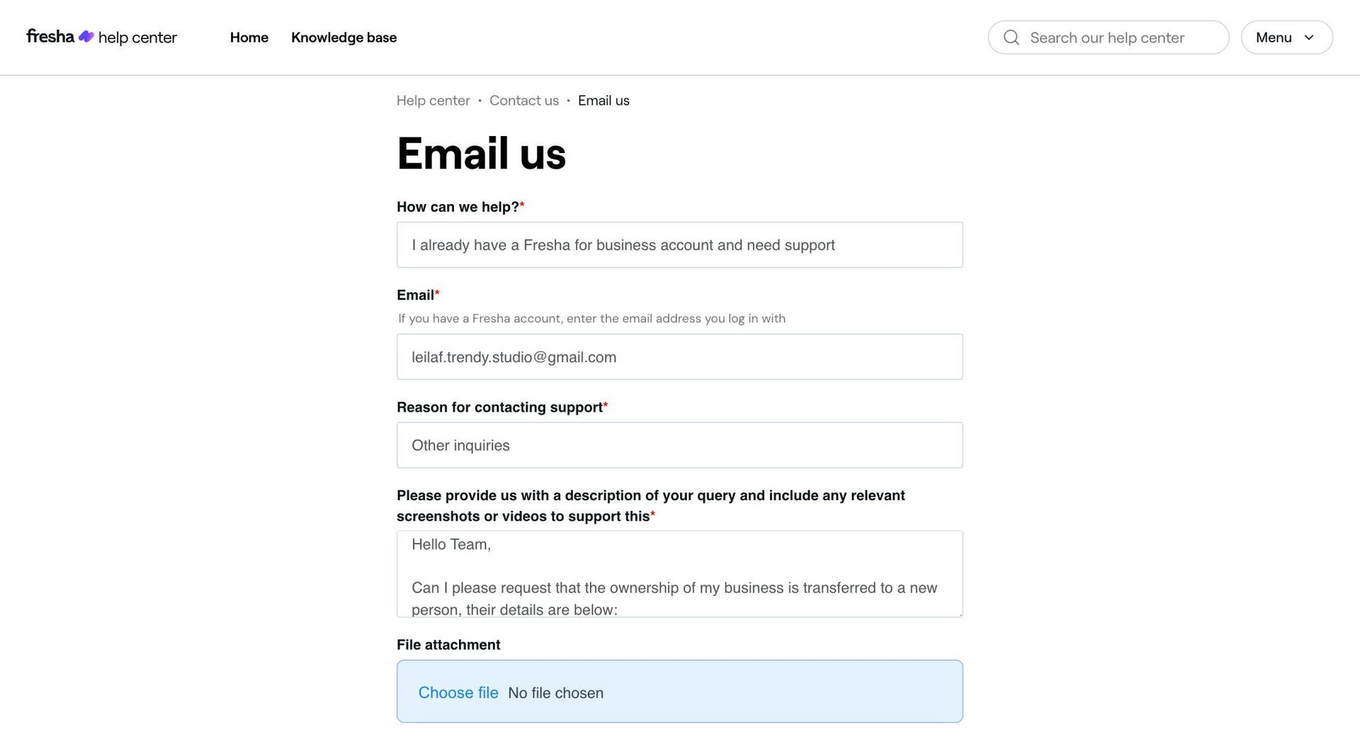 Submit a Contact Us Form to request an Ownership Change