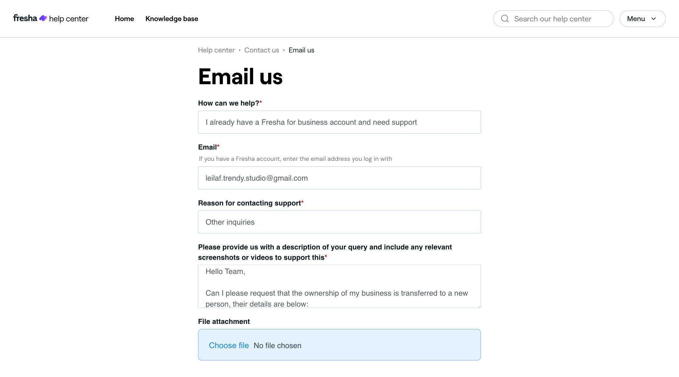 Submit a Contact Us Form to request an Ownership Change