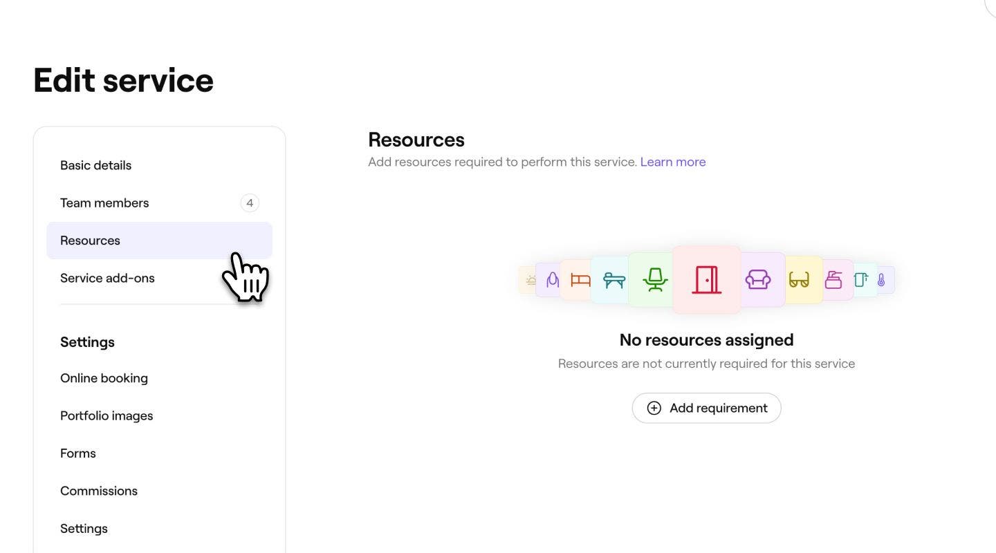 In the Edit service view, select Resources from the left menu panel..jpg