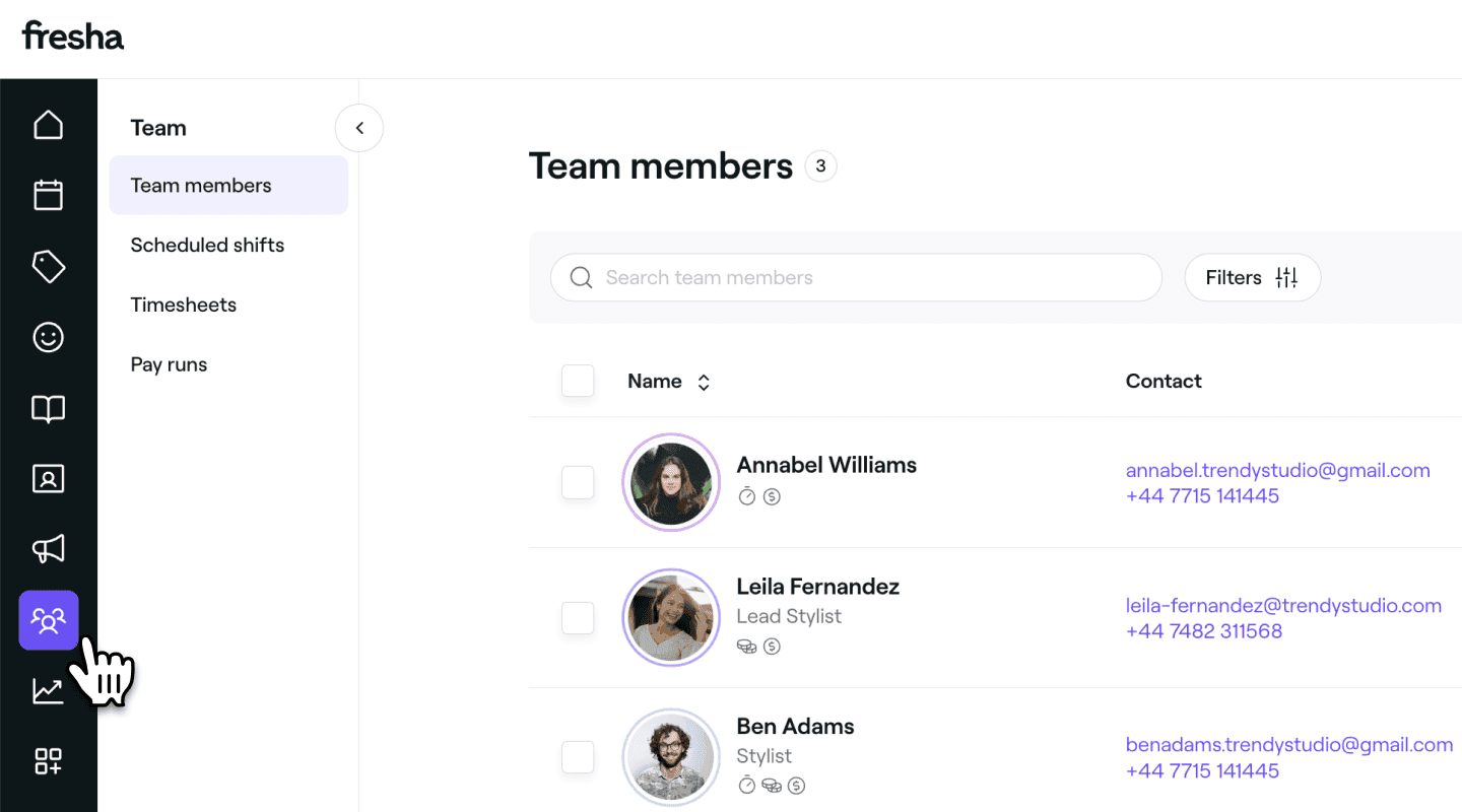 Team members main menu Fresha.png