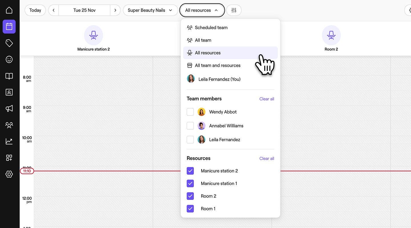 Show all resources on your Fresha calendar