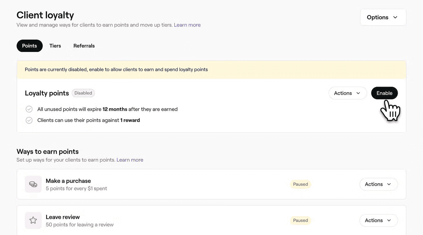 client loyalty user interface on fresha