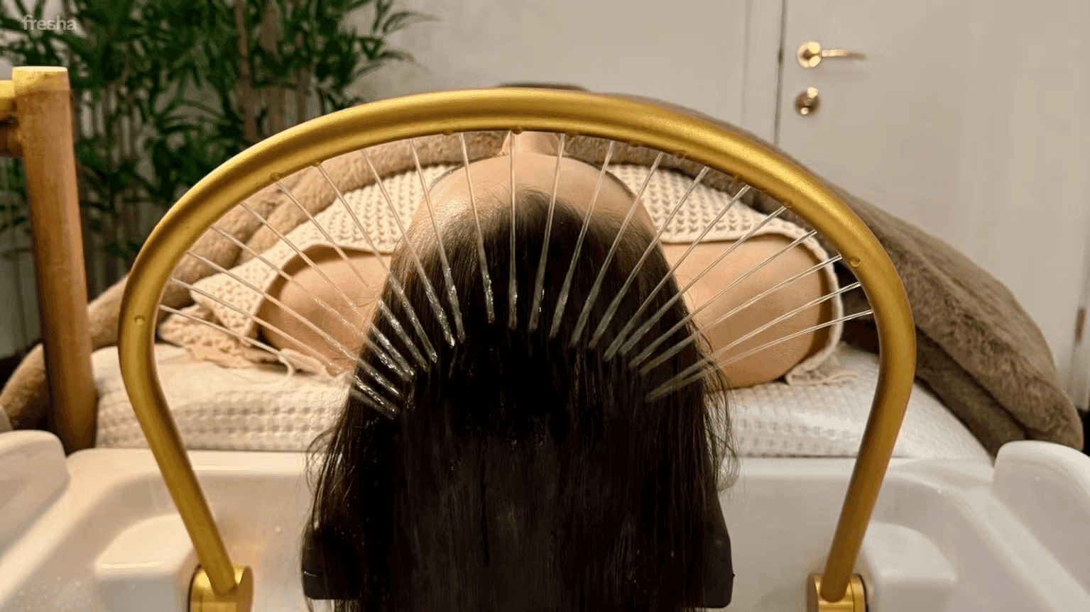 japanese head spa water machine on brown hair