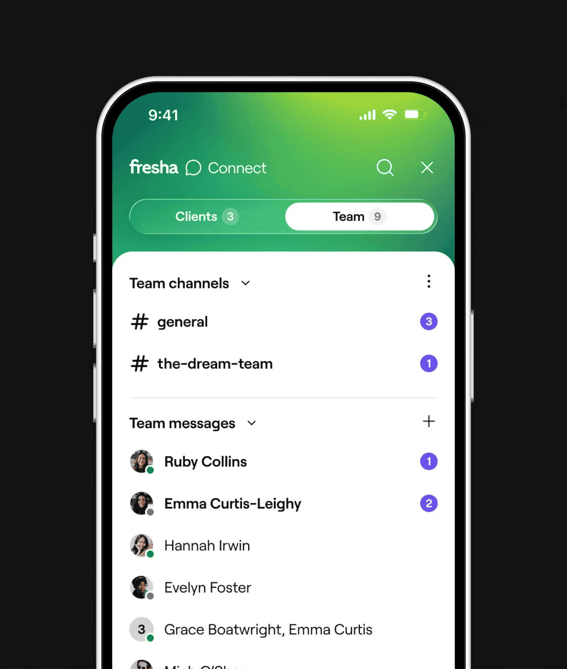 user interface of fresha app