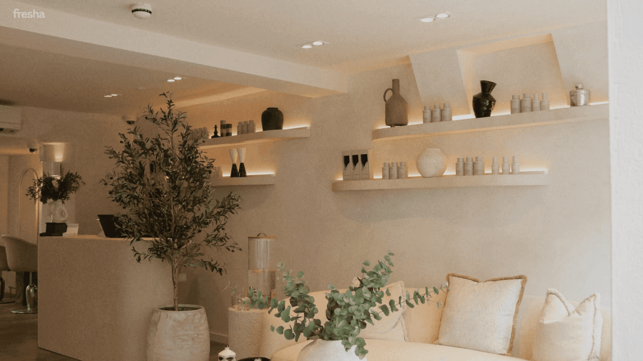 image of neutral salon with cream sofa