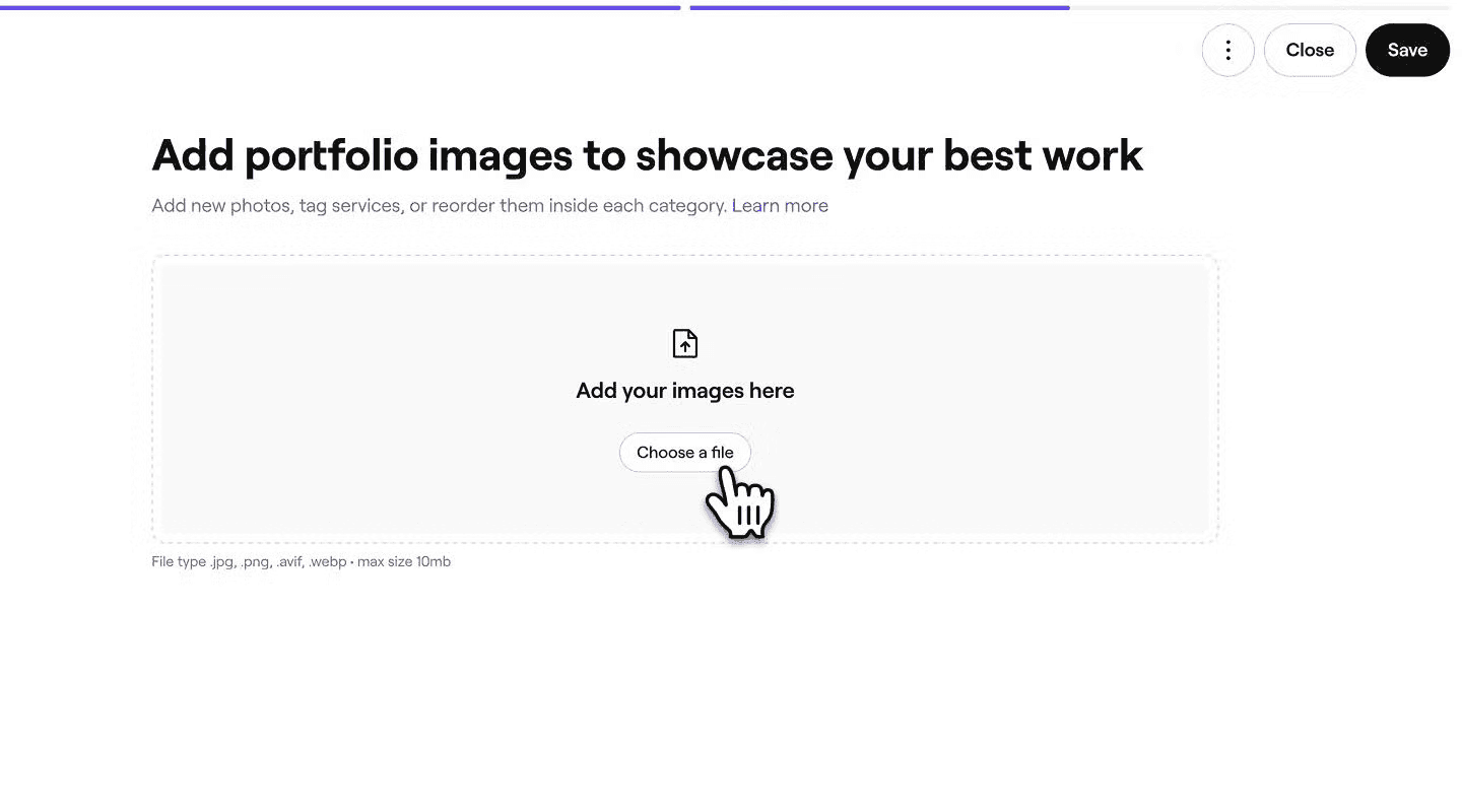 user interface of portfolio images