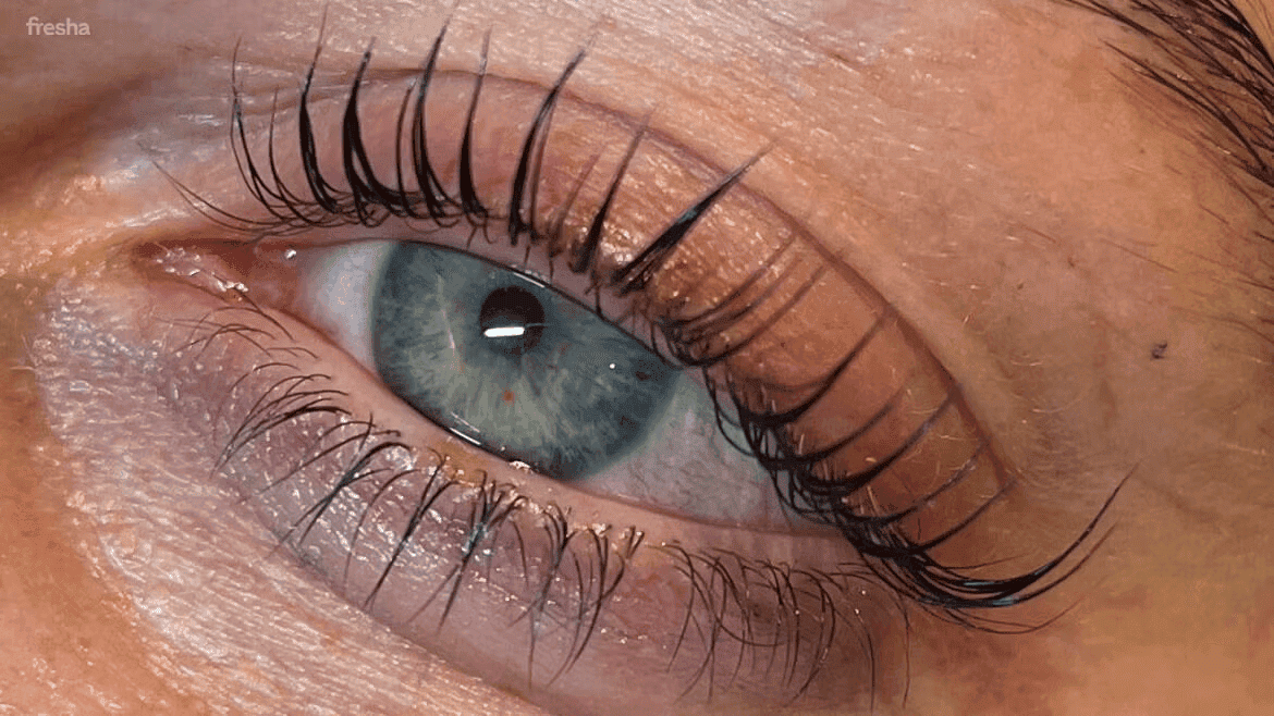 eyelash lift on client in salon