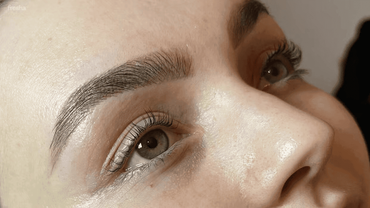 lash lift and brow tint on brown eyebrows
