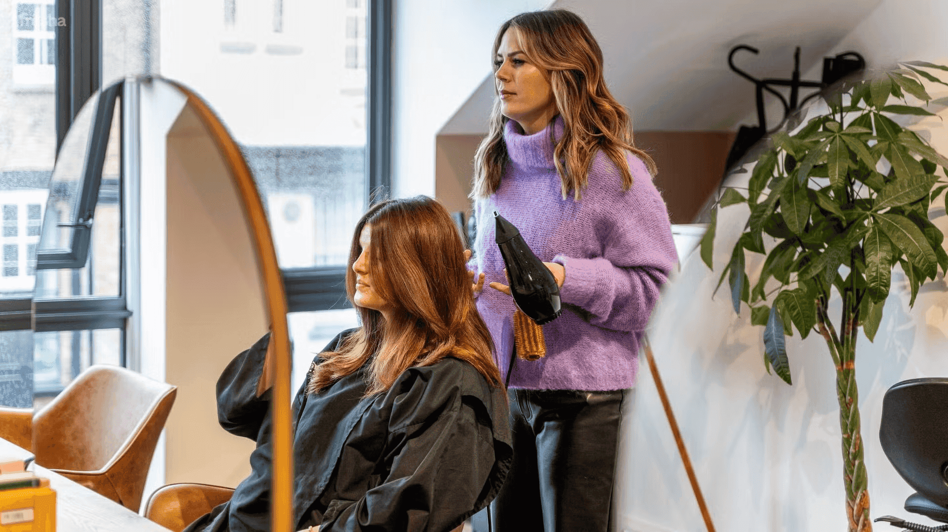 copper hair colouring customer in hair salon