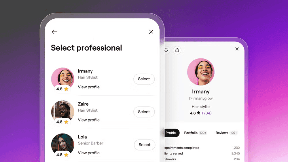 user interface od professional profiles on fresha