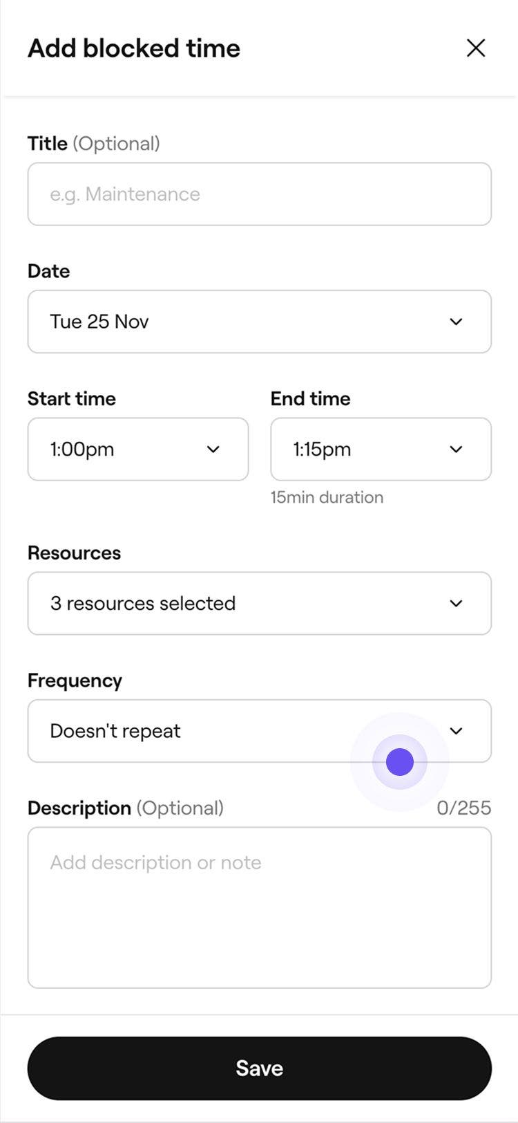 Modify the frequency of the blocked time for resources in your Fresha calendar.