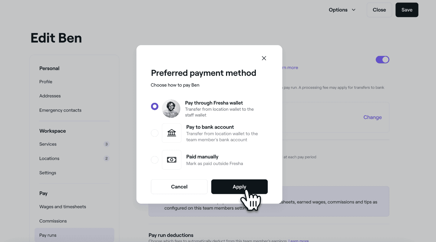 pay runs preferred payment method Fresha.png