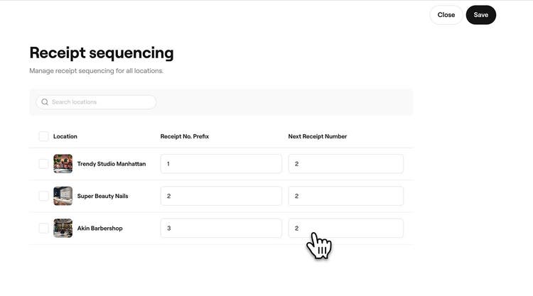 Next Receipt Manage receipt sequencing