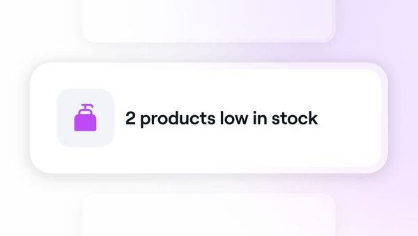 Low stock personal notification on Fresha card.