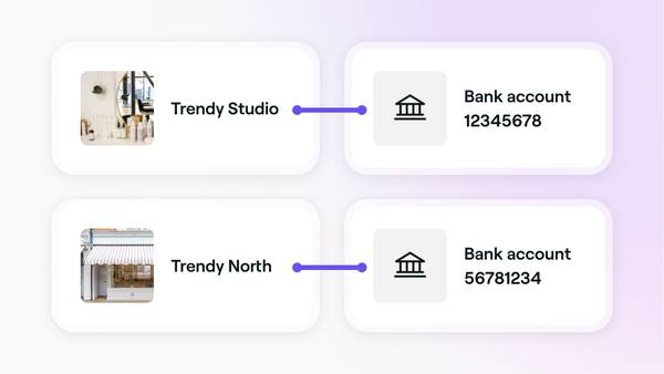 Two different bank accounts connected to two different locations in Fresha.