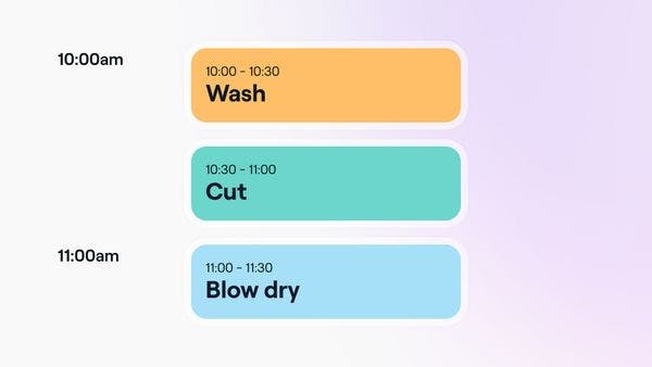 A list of services booked in a specific order on Fresha.