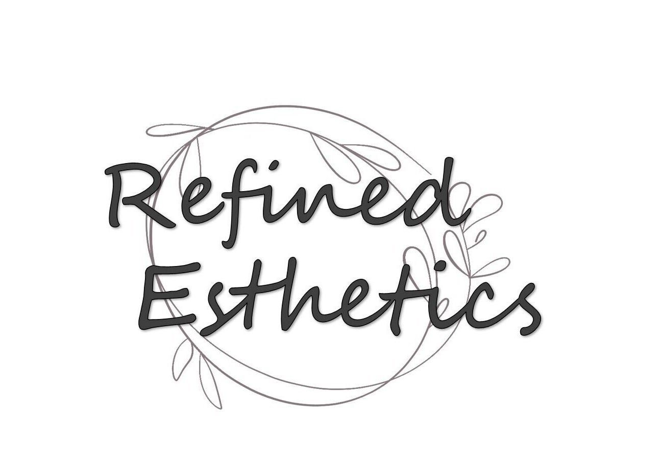Logo of Refined Esthetics with decorative floral design in Dekalb, Illinois, US.