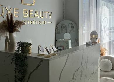 Reception area at Lūxe Beauty Spa & Esthétique in Clarence-rockland, Ontario, CA with elegant decor.