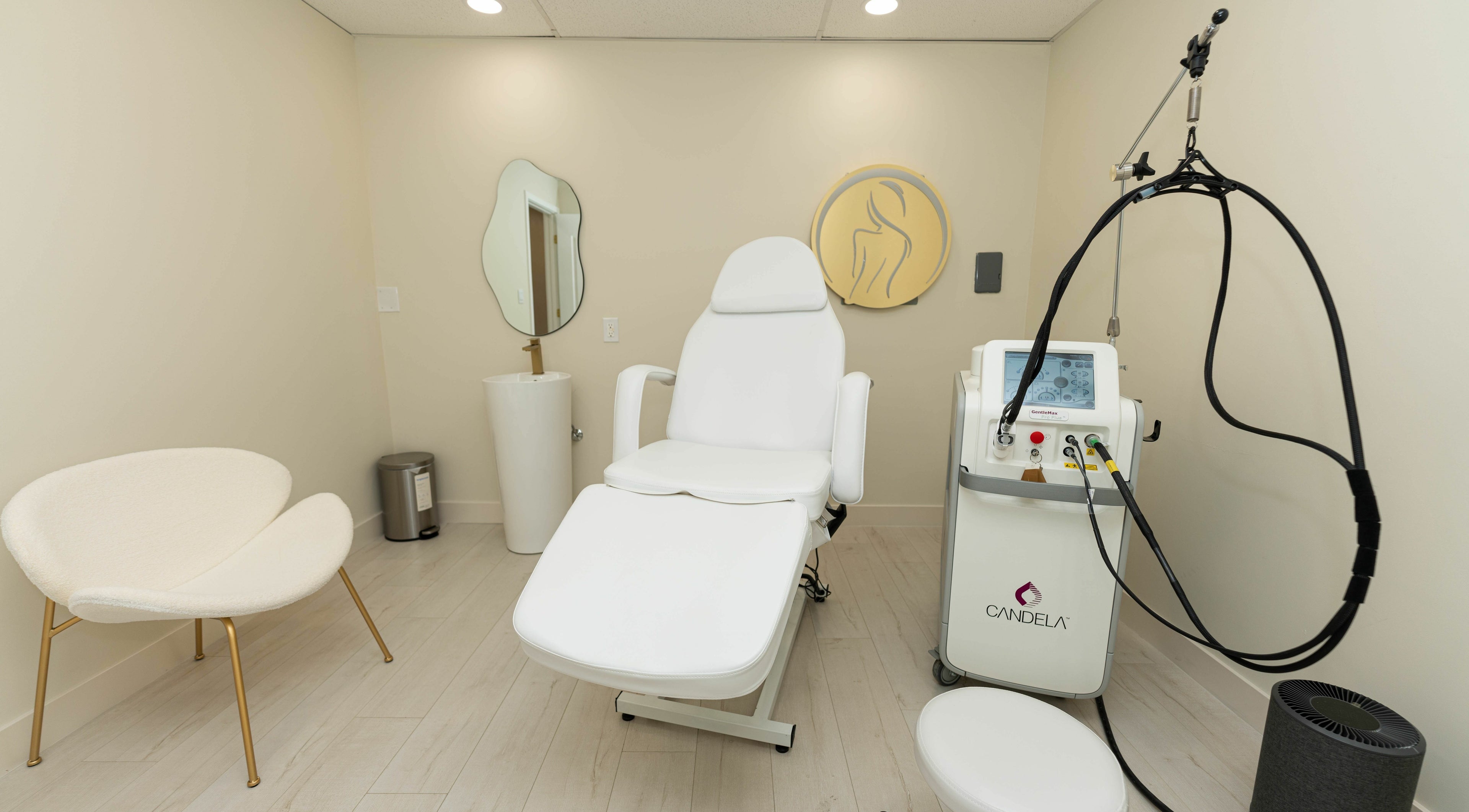 Elegant treatment room at Fancy Beauty Med Spa, Los Angeles, California, US, featuring modern equipment.