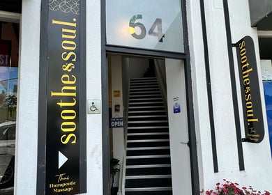 Entrance to Soothe & Soul. Waiuku Thai Massage Therapy at 64, Auckland, Auckland, NZ, inviting with sleek signage.