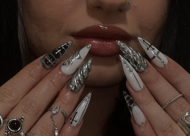 Unique nail art featuring metallic designs at Chill Nails Sydney, Bonnyrigg, New South Wales, AU.