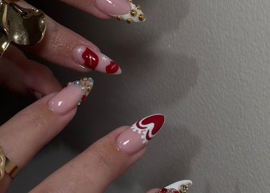 Intricate nail art with jewels at Chill Nails Sydney, Bonnyrigg, New South Wales, AU.