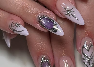 Intricate nail art showcasing metallic designs at Chill Nails Sydney in Bonnyrigg, New South Wales, AU.
