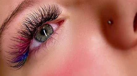 Close-up of colorful eyelash extensions at The Beauty Collective, Kintore, Scotland, GB.