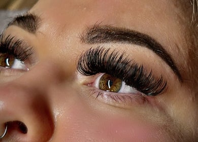 Close-up of eyelash extensions at The Beauty Collective, Kintore, Scotland, GB.