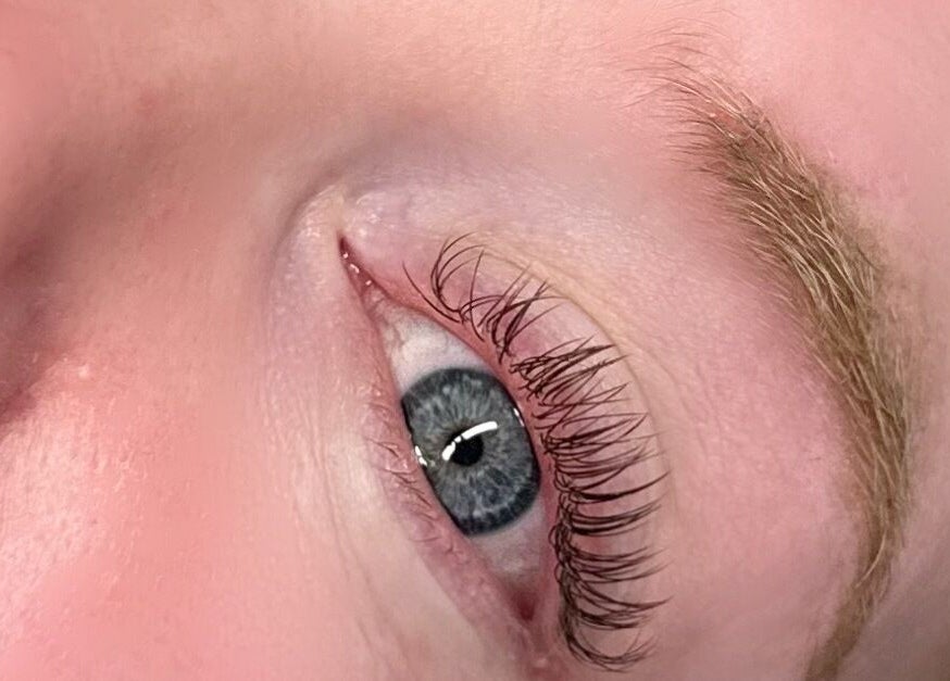 Close-up of eyelash extensions at The Beauty Collective in Kintore, Scotland, GB.