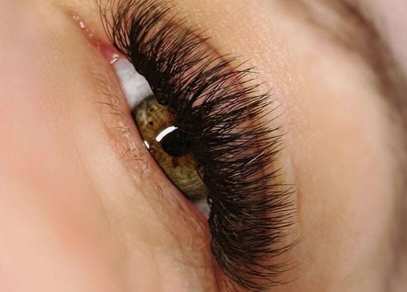 Close-up of elegant eyelash extensions at The Beauty Collective in Kintore, Scotland, GB.