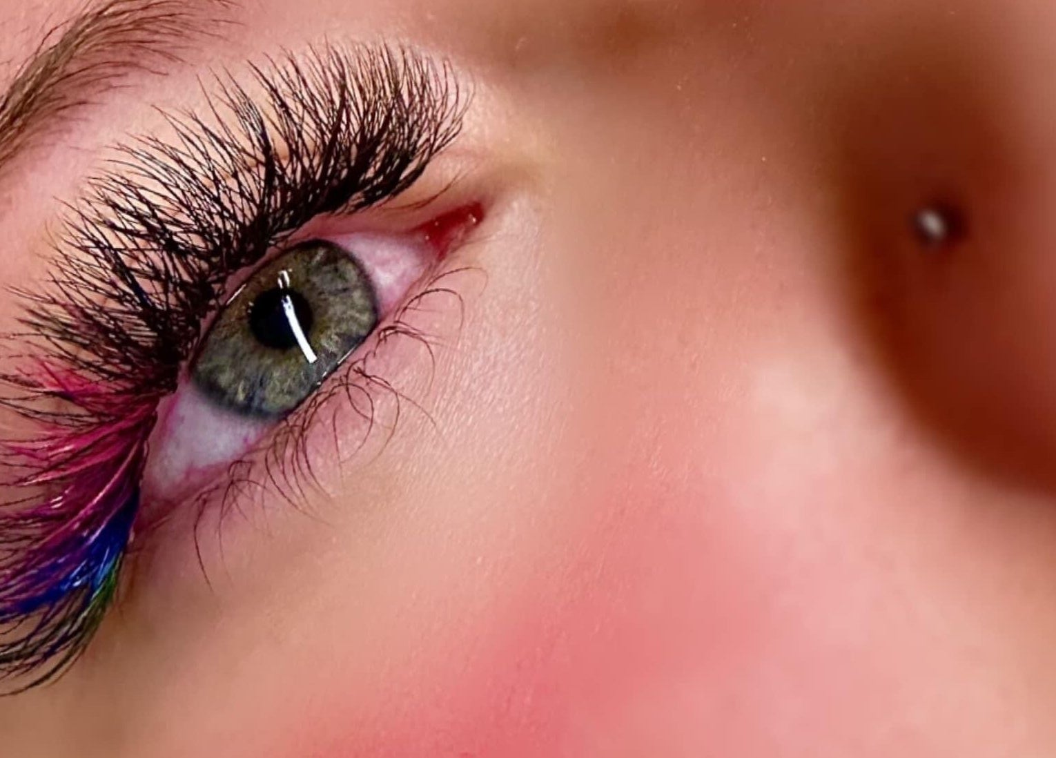 Vibrant colored eyelash extensions at The Beauty Collective, Kintore, Scotland, GB.