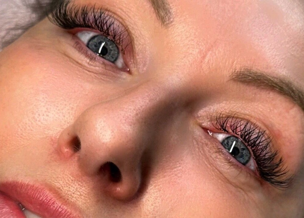 Closeup of lush eyelash extensions at The Beauty Collective in Kintore, Scotland, GB.