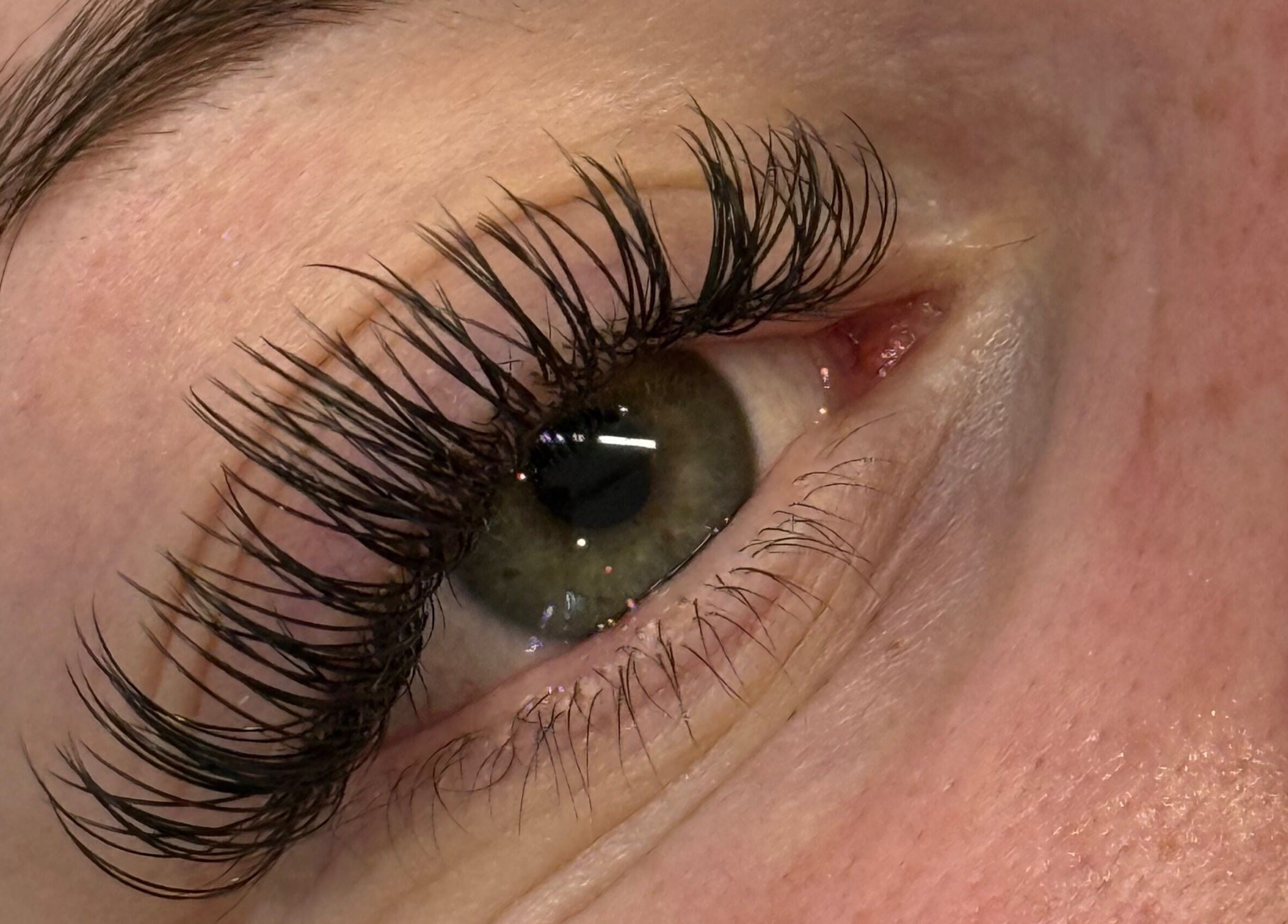 Close-up of enhanced eyelashes at The Beauty Collective, Kintore, Scotland, GB.