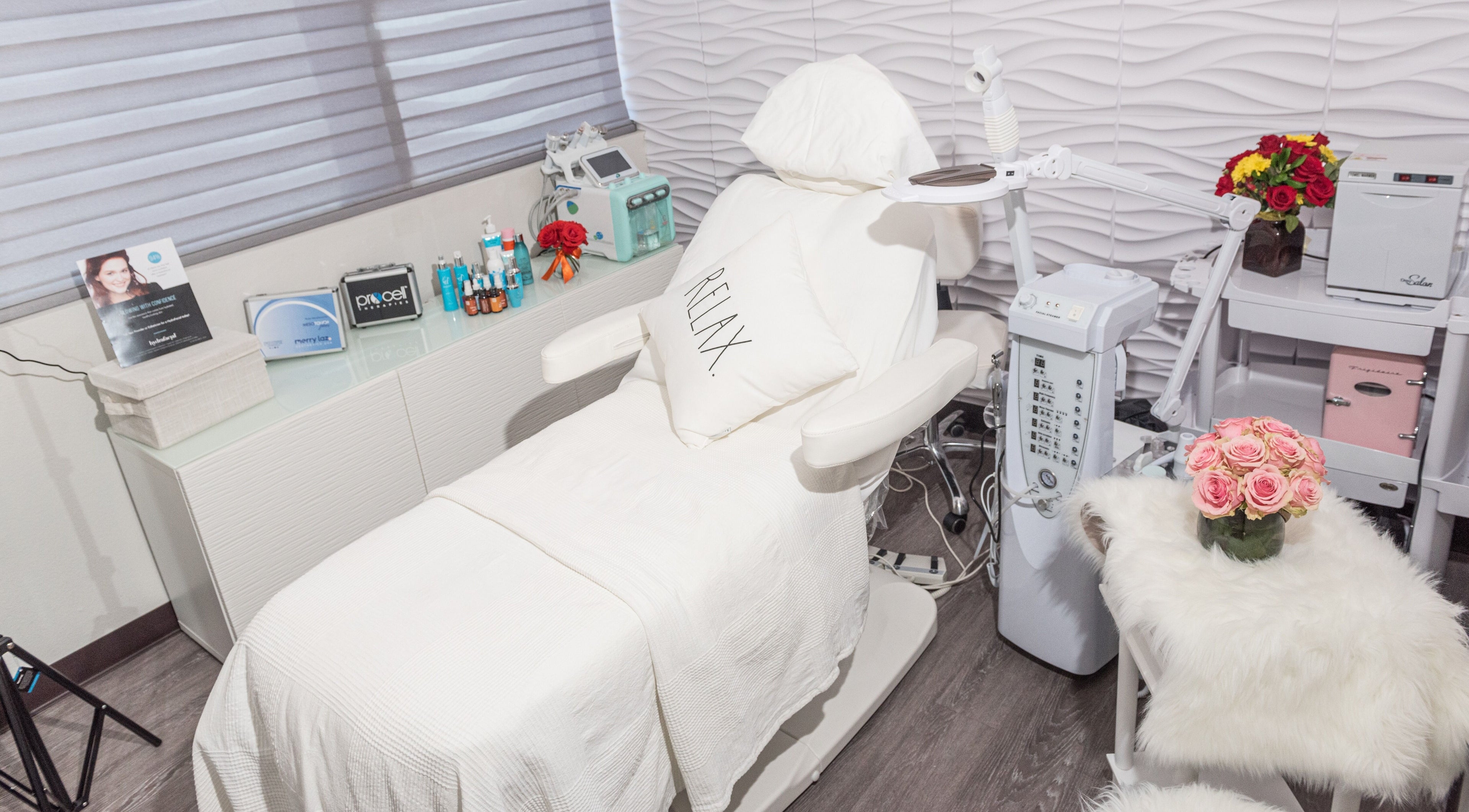 Bright Facial Spa and Thai Massage soothing treatment room in Las Vegas, NV, US, featuring a cozy massage chair.
