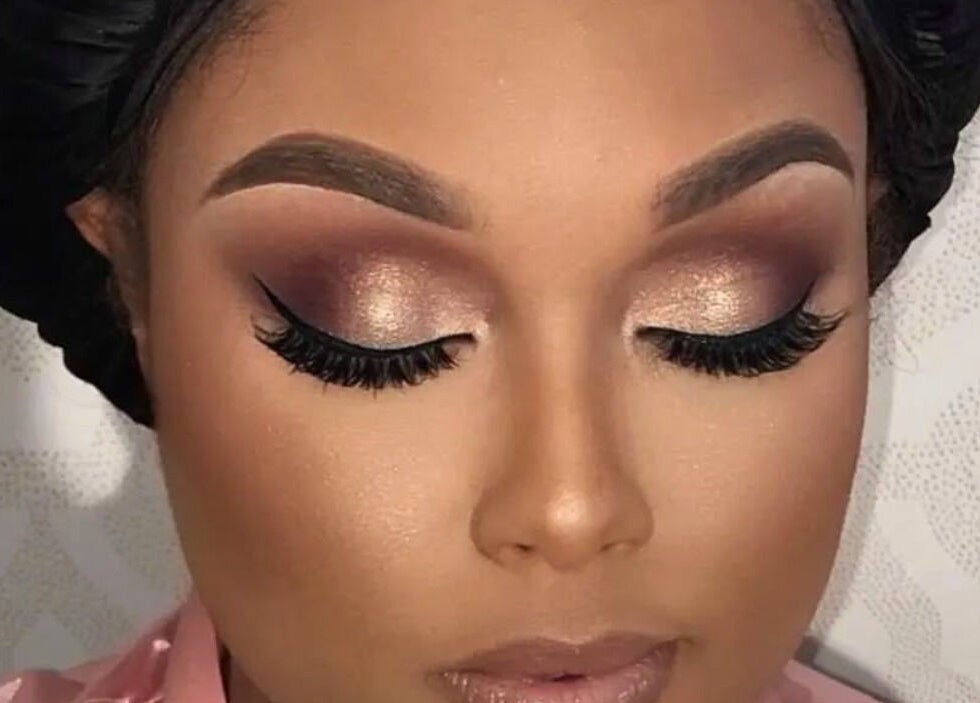 Elegant makeup look featuring shimmering eyeshadow at Pink & Pampered Salon in Chicago, Illinois, US.