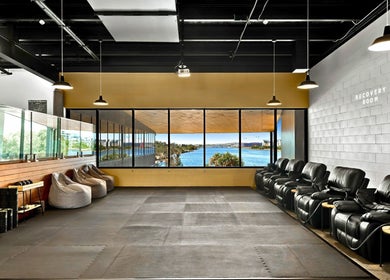 Relaxing seating area with ocean views at Recovery Room Kawana Waters in Bokarina, Queensland, AU.