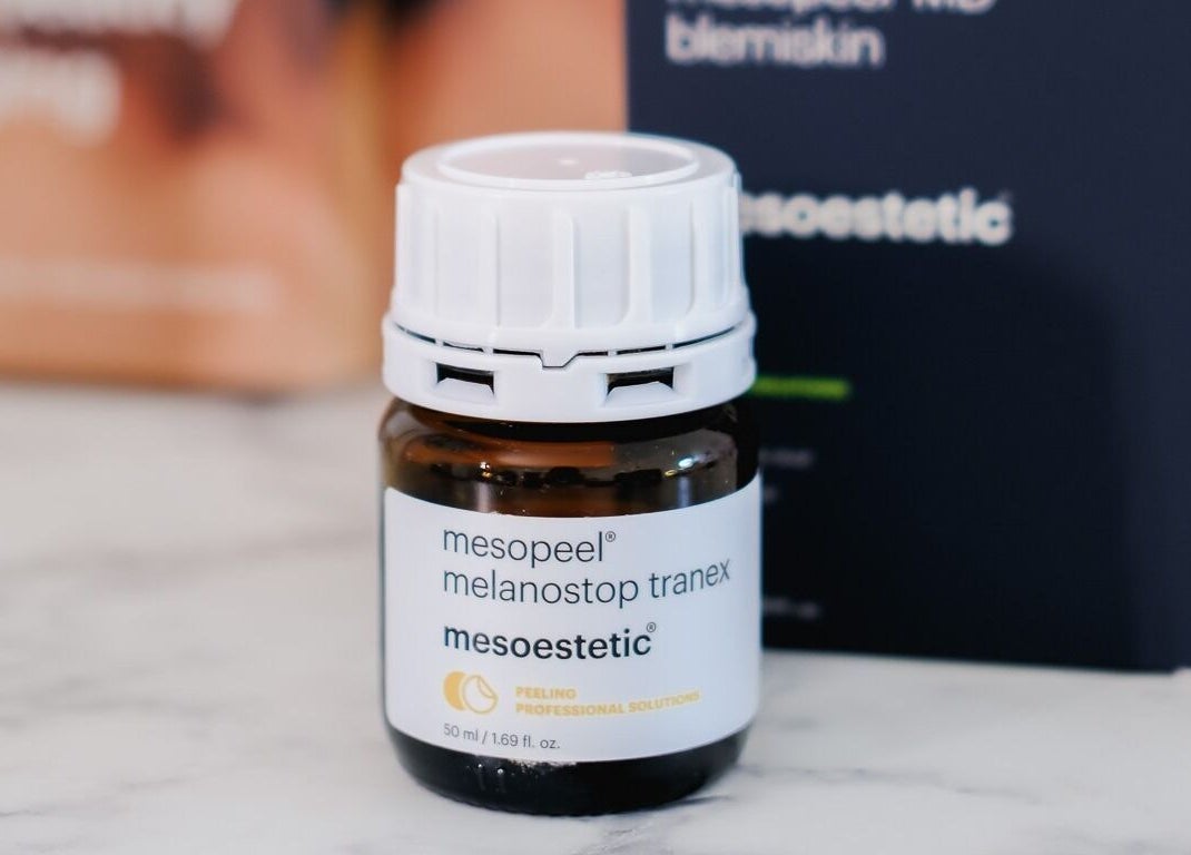 Mesopeel bottle at Skin Studio - Gainsborough, Gainsborough, England, GB. Professional skincare product display.