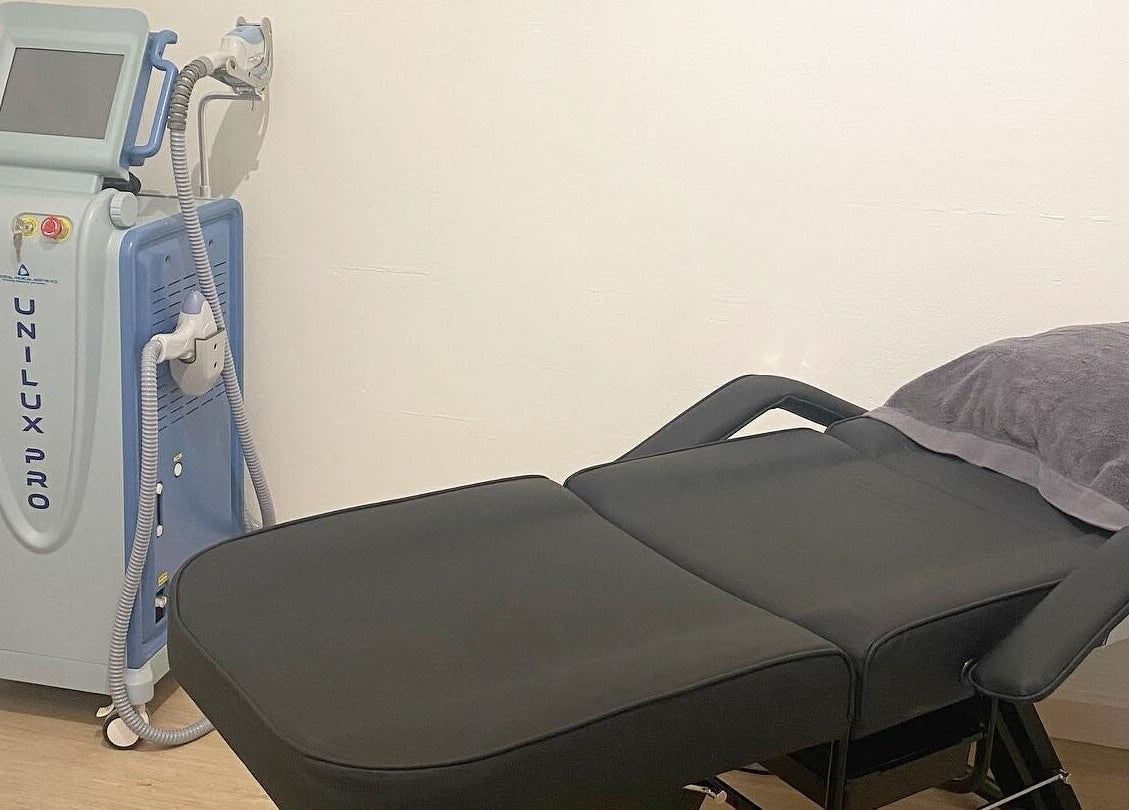 Treatment room at Glam R Us Face and Body, Terrigal, New South Wales, featuring a Unilux Pro machine.