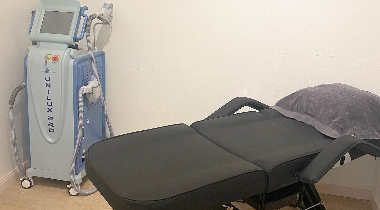 Treatment room at Glam R Us Face and Body, Terrigal, New South Wales, featuring a Unilux Pro machine.
