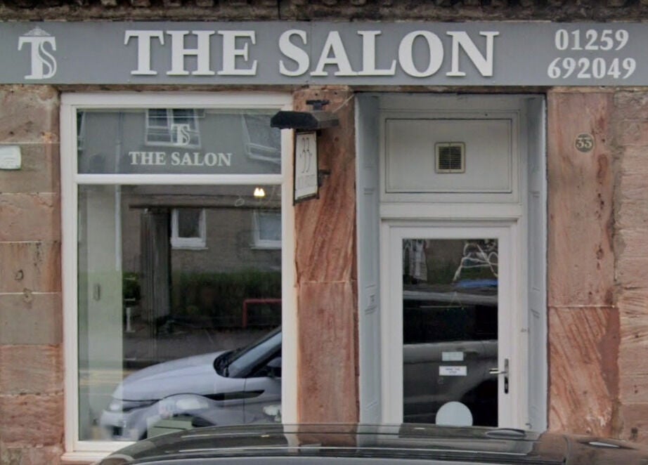 Front view of The Salon Tillicoultry, located in Tillicoultry, Scotland, GB, showcasing its stylish entrance.