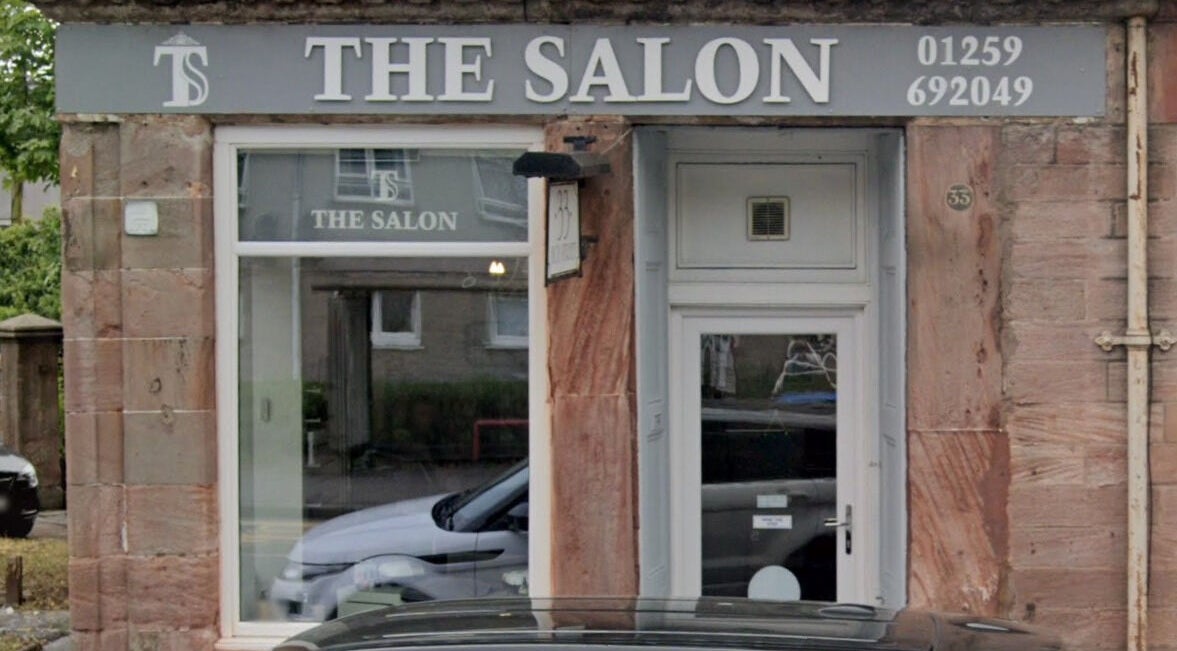 Front view of The Salon Tillicoultry, located in Tillicoultry, Scotland, GB, showcasing its stylish entrance.