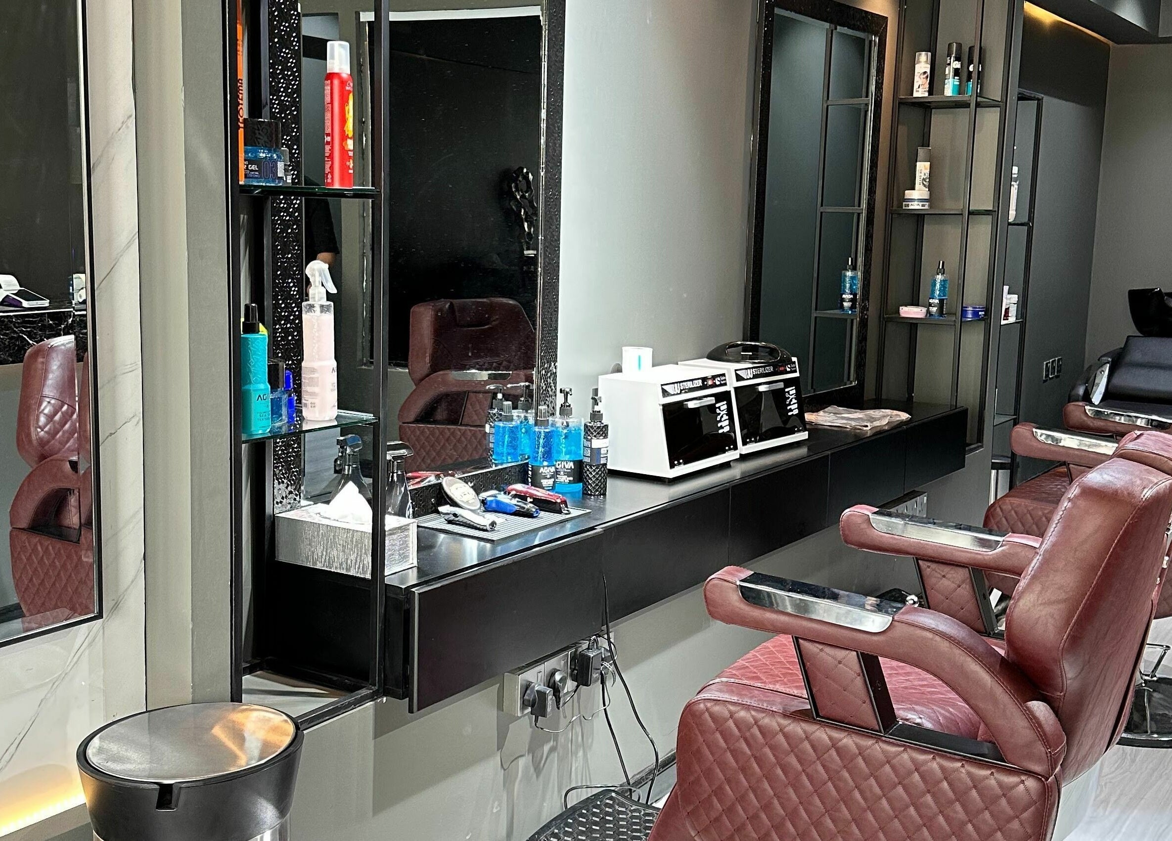 Modern barber chairs and sleek interiors at NjM Barbershop -النجم الخفي للحلاقة, Riyadh, Riyadh Province, SA.