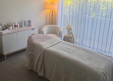 Relaxing treatment room at Sharn's Beauty Room, Bennett Springs, Western Australia, AU with spa bed and soothing decor.