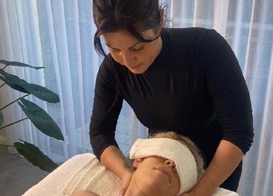Therapist performing relaxing massage at Sharn's Beauty Room, Bennett Springs, Western Australia, AU.